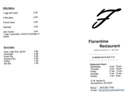 The Florentine Restaurant menu