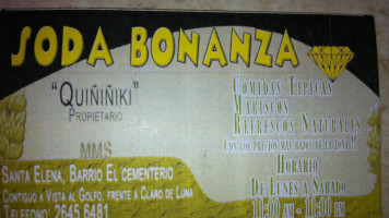 Soda Bonanza menu