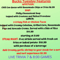 Bucks Bar & Grill menu
