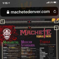 Machete Tequila Tacos Colfax menu