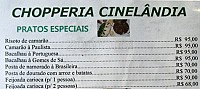 Chopperia Cinelândia menu