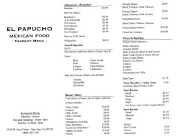 El Papucho Mexican Food menu