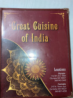 Great Cuisine Of India menu