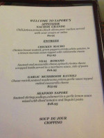 Sapore Restaurant menu