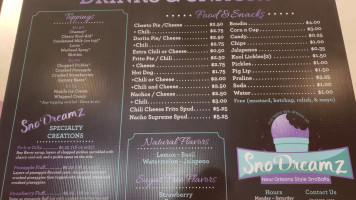 Sno Dreamz menu