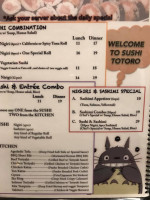 Sushi Totoro menu