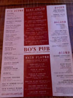 Bo's Pub menu