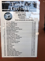 Toshi's Teriyaki menu