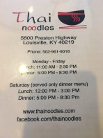 Thai Noodles menu