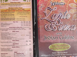 Zante's Pizza And Indian Cuisine menu