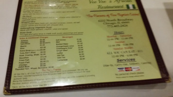 Vee-vee's African menu