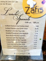 Zafis Luncheonette menu