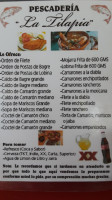 Mariscos La Tilapia menu