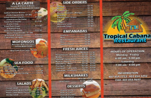 Tropical Cabana menu