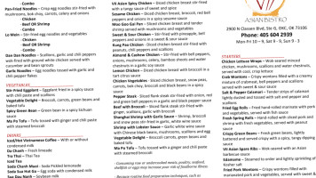 Vii Pho Asian Bistro menu