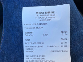 Wings Empire El Cajon menu