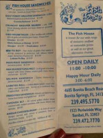 The Fish House Restaurant menu