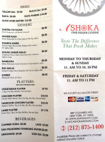 Ashoka 2nd Avenue menu