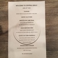 Central Grille menu