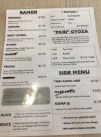 Akedo Showten Ramen+gyoza menu