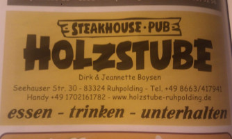 HOLZSTUBE Steakhouse Pub menu