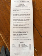 Hockley General Store and Restaurant menu