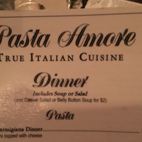 Pasta Amore menu