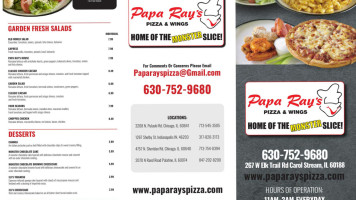 Papa Ray's Pizza Wings menu