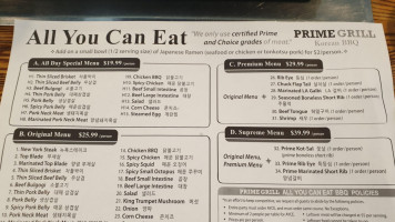 Prime Grill Korean Bbq menu