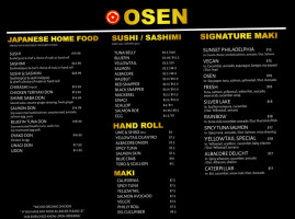 Osen Izakaya menu