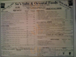 Su's Subs Oriental Food menu