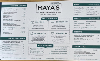Maya's Modern Mediterranean menu