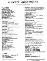 Sliced (gainesville) menu