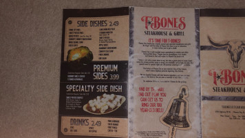 T-bones Steakhouse And Grill menu