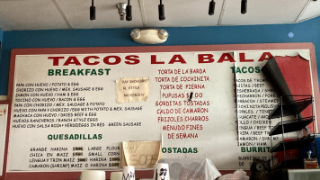 Tacos La Bala menu