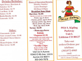 Tacos Selene Littleton menu