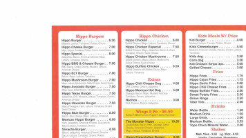 Hippo Burgers menu
