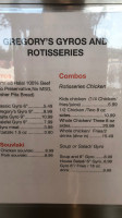 Gregory's Gyro Rotisserie menu