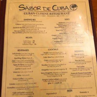 Sabor De Cuba menu