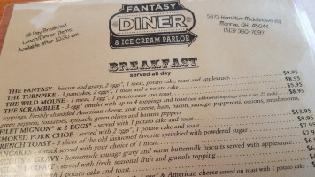 Fantasy Diner And Ice Cream Parlor menu