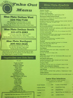 The Blue Plate menu