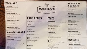 Manning's Steaks And Spirits menu