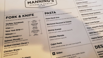 Manning's Steaks And Spirits menu