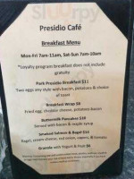 Presidio Cafe Presidio Golf Course menu
