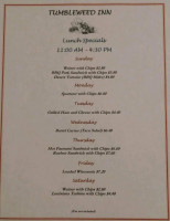 Tumbleweed Inn menu