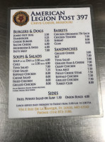 Creve Coeur Memorial Building Assn. The American Legion Post 397 menu