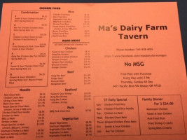 Ma’s Dairy Farm menu