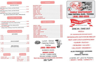Leo's Pizza Family menu