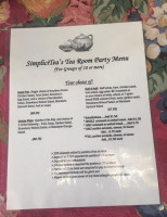 Simplicitea's Tea Room menu