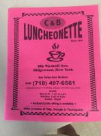 C And B Luncheonette menu